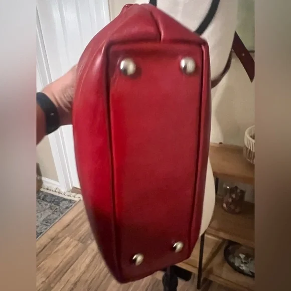 Cécile & Jeanne Paris Red Leather Vintage Doctor Bag Top Handle Crossbody Chic - Picture 9 of 13